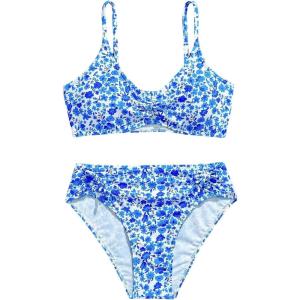 image:imageGORGLITTER Girls Floral Swimsuits Ruched Spaghetti Strap Bathing Suits Two Piece Bikini Sets BeachwearBlue