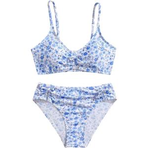 image:imageGORGLITTER Girls Floral Swimsuits Ruched Spaghetti Strap Bathing Suits Two Piece Bikini Sets BeachwearLight Blue
