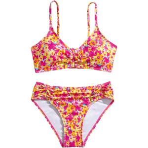 image:imageGORGLITTER Girls Floral Swimsuits Ruched Spaghetti Strap Bathing Suits Two Piece Bikini Sets BeachwearPink