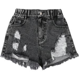 image:imageGORGLITTER Girls Jean Shorts Cute Summer Trendy Fashion Ripped Denim Shorts High Waist Straight Leg Clothes JortsDark Grey
