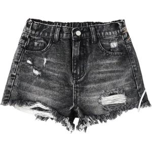 image:imageGORGLITTER Girls Jean Shorts Cute Summer Trendy Fashion Ripped Denim Shorts High Waist Straight Leg Clothes JortsIron Black
