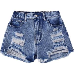 image:imageGORGLITTER Girls Jean Shorts Cute Summer Trendy Fashion Ripped Denim Shorts High Waist Straight Leg Clothes JortsMedium Blue Washed