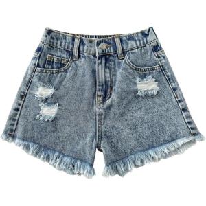 image:imageGORGLITTER Girls Jean Shorts Cute Summer Trendy Fashion Ripped Denim Shorts High Waist Straight Leg Clothes JortsMedium Dark Blue