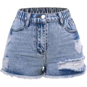 image:imageGORGLITTER Girls Ripped Jean Shorts Y2k Frayed Trim Zipper Fly Distressed Skinny Mini Denim ShortsBlue