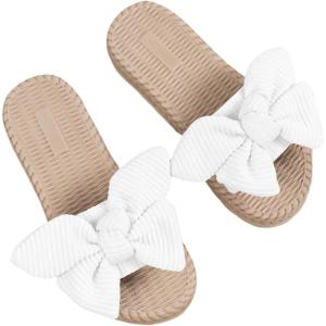 image:imageGORGLITTER Girls Sandals Summer Cute Fashion Trendy Beach Vacation Slides Sandals Bow Braided Slip on Dress SandalsWhite