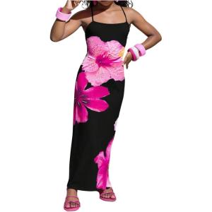 image:imageGORGLITTER Girls Summer Dress Cute Beach Vacation Boho Floral Flower Sleeveless Birthday Wedding Guest Maxi DressBlack