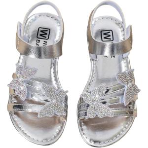 image:imageGORGLITTER Girls Summer Metallic Dress Sandals Dressy Vacation Beach Cute Shoes Butterfly Ankle Strap Sandals SlippersSilver