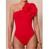 image:imageGORGLITTER Womens 3D Floral Applique Bodysuit One Shoulder Sleeveless Dressy Leotard TopsRed