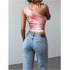 image:imageGORGLITTER Womens Asymmetrical Tie Dye Summer Going Out Crop Tops Y2K Sexy One Shoulder Mesh Dressy Ruched Tank TopsPink