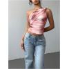 image:imageGORGLITTER Womens Asymmetrical Tie Dye Summer Going Out Crop Tops Y2K Sexy One Shoulder Mesh Dressy Ruched Tank TopsPink