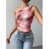 image:imageGORGLITTER Womens Asymmetrical Tie Dye Summer Going Out Crop Tops Y2K Sexy One Shoulder Mesh Dressy Ruched Tank TopsPink