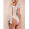 image:imageGORGLITTER Womens Asymmetrical Top Bodysuit Tie Knot Sleeveles One Shoulder Tops Leotards JumpsuitApricot