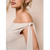 image:imageGORGLITTER Womens Asymmetrical Top Bodysuit Tie Knot Sleeveles One Shoulder Tops Leotards JumpsuitApricot