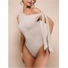 image:imageGORGLITTER Womens Asymmetrical Top Bodysuit Tie Knot Sleeveles One Shoulder Tops Leotards JumpsuitApricot