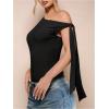 image:imageGORGLITTER Womens Asymmetrical Top Bodysuit Tie Knot Sleeveles One Shoulder Tops Leotards JumpsuitBlack