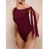 image:imageGORGLITTER Womens Asymmetrical Top Bodysuit Tie Knot Sleeveles One Shoulder Tops Leotards JumpsuitBurgundy