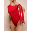 image:imageGORGLITTER Womens Asymmetrical Top Bodysuit Tie Knot Sleeveles One Shoulder Tops Leotards JumpsuitRed