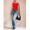 image:imageGORGLITTER Womens Asymmetrical Top Bodysuit Tie Knot Sleeveles One Shoulder Tops Leotards JumpsuitRed