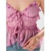 image:imageGORGLITTER Womens Babydoll Peplum Cami Tops Mesh Tie Front Ruffle Trim Spaghetti Strap Camisole TopPurple