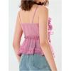 image:imageGORGLITTER Womens Babydoll Peplum Cami Tops Mesh Tie Front Ruffle Trim Spaghetti Strap Camisole TopPurple