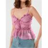 image:imageGORGLITTER Womens Babydoll Peplum Cami Tops Mesh Tie Front Ruffle Trim Spaghetti Strap Camisole TopPurple