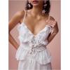 image:imageGORGLITTER Womens Babydoll Peplum Cami Tops Mesh Tie Front Ruffle Trim Spaghetti Strap Camisole TopWhite