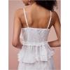image:imageGORGLITTER Womens Babydoll Peplum Cami Tops Mesh Tie Front Ruffle Trim Spaghetti Strap Camisole TopWhite