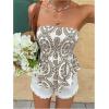image:imageGORGLITTER Womens Boho Floral Print Tube Tops Strapless Western Cowgirl Bandeau Smocked Ruffle Nashville OutfitsKhaki