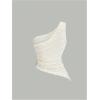 image:imageGORGLITTER Womens Boho One Shoulder Shirt Metallic Ring Sleeveless Frill Trim Asymmetrical Tank Going Out TopsApricot