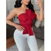 image:imageGORGLITTER Womens Bow Tube Tops Tie Front Smocked Strapless Y2k Going Out Crop TopRed