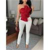 image:imageGORGLITTER Womens Bow Tube Tops Tie Front Smocked Strapless Y2k Going Out Crop TopRed