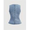 image:imageGORGLITTER Womens Button Down Denim Vest Sleeveless Crew Neck Tank Tops Fashion DressyBlue