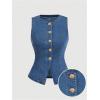 image:imageGORGLITTER Womens Button Down Denim Vest Sleeveless Crew Neck Tank Tops Fashion DressyMedium Wash