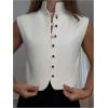 image:imageGORGLITTER Womens Button Up Vest Tank Top Mock Neck Sleeveless Button Down Fashion Business Crop JacketWhite
