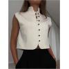 image:imageGORGLITTER Womens Button Up Vest Tank Top Mock Neck Sleeveless Button Down Fashion Business Crop JacketWhite