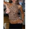 image:imageGORGLITTER Womens Cheetah Animal Print Halter Tops Leopard Sleeveless Y2K Going Out Crop TopsBrown