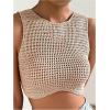 image:imageGORGLITTER Womens Crochet Crop Tank Top Hollow Out Sleeveless Fashion Trendy Knit Copped Vest TopsApricot