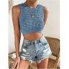 image:imageGORGLITTER Womens Crochet Crop Tank Top Hollow Out Sleeveless Fashion Trendy Knit Copped Vest TopsBlue