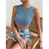 image:imageGORGLITTER Womens Crochet Crop Tank Top Hollow Out Sleeveless Fashion Trendy Knit Copped Vest TopsBlue