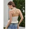 image:imageGORGLITTER Womens Crochet Halter Tops Boho Peplum Tops Backless Babydoll Cute Knit Summer Vacation Going Out OutfitsBeige Ruffle