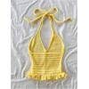 image:imageGORGLITTER Womens Crochet Halter Tops Boho Peplum Tops Backless Babydoll Cute Knit Summer Vacation Going Out OutfitsYellow