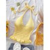 image:imageGORGLITTER Womens Crochet Halter Tops Boho Peplum Tops Backless Babydoll Cute Knit Summer Vacation Going Out OutfitsYellow