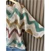 image:imageGORGLITTER Womens Crochet Knit Short Sleeve Sweater Boho V Neck Lightweight Tops Beach Vacation Cruise OutfitApricot 01