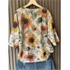 image:imageGORGLITTER Womens Crochet Knit Short Sleeve Sweater Boho V Neck Lightweight Tops Beach Vacation Cruise OutfitApricot Multicolored
