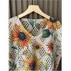 image:imageGORGLITTER Womens Crochet Knit Short Sleeve Sweater Boho V Neck Lightweight Tops Beach Vacation Cruise OutfitApricot Multicolored