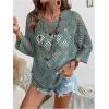 image:imageGORGLITTER Womens Crochet Knit Short Sleeve Sweater Boho V Neck Lightweight Tops Beach Vacation Cruise OutfitCadet Blue