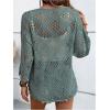 image:imageGORGLITTER Womens Crochet Knit Short Sleeve Sweater Boho V Neck Lightweight Tops Beach Vacation Cruise OutfitCadet Blue