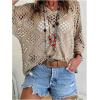image:imageGORGLITTER Womens Crochet Knit Short Sleeve Sweater Boho V Neck Lightweight Tops Beach Vacation Cruise OutfitKhaki 01