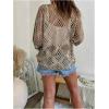 image:imageGORGLITTER Womens Crochet Knit Short Sleeve Sweater Boho V Neck Lightweight Tops Beach Vacation Cruise OutfitKhaki 01