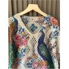 image:imageGORGLITTER Womens Crochet Knit Short Sleeve Sweater Boho V Neck Lightweight Tops Beach Vacation Cruise OutfitMulticolored Apricot